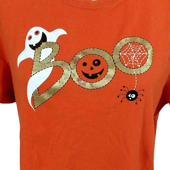Orange Halloween T Shirt Ghost Pumpkin Spider Web BOO Graphic Girls JR 2XG - Picture 1 of 12